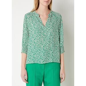 Gerard Darel Green Chantelle Floral Smocked Cuff Blouse Size 42
